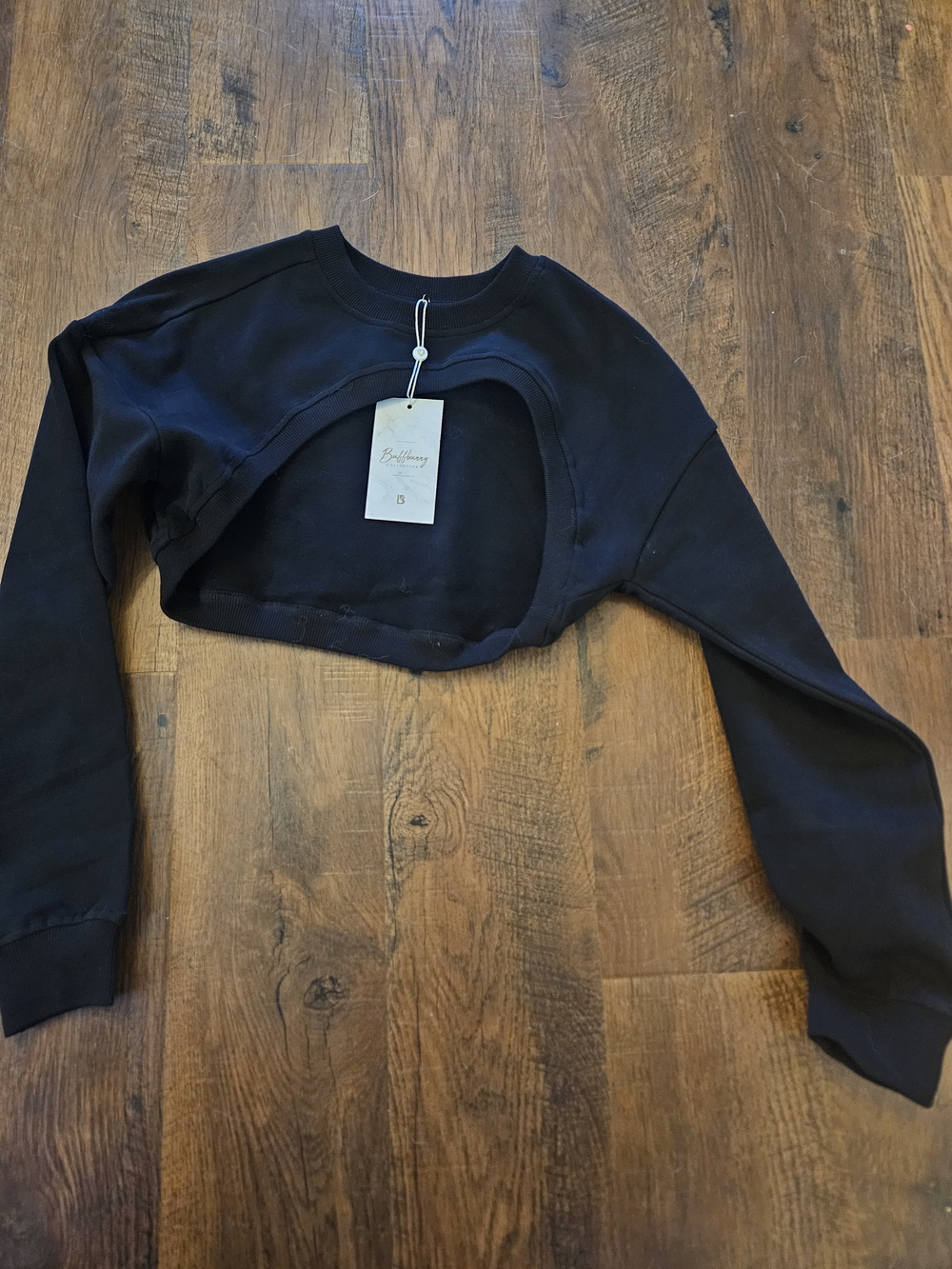 BuffBunny Black Front-Cut Cropped Sweatshirt
